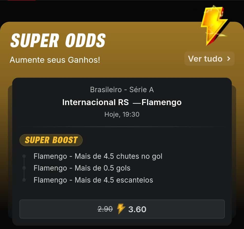 Captura de tela da oferta de Super Odds da Superbet.