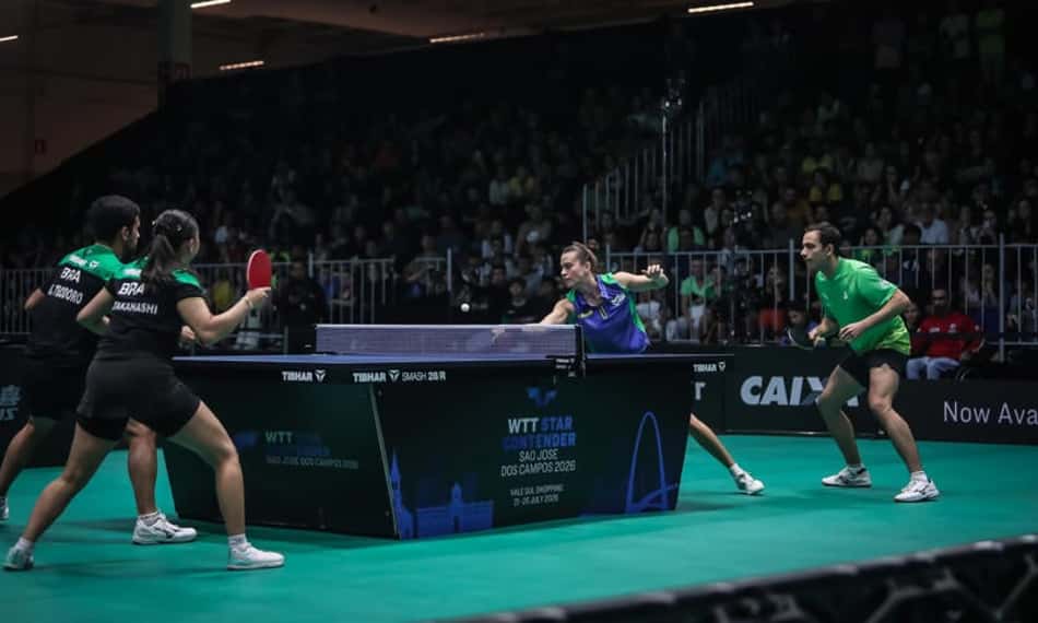 Hugo Calderano e Bruna Takahashi enfrentam os compatriotas Guilherme Teodoro e Giulia Takahashi no WTT Star Contender em São José dos Campos