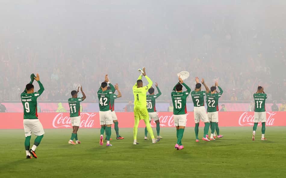 O time do Palmeiras, em jogo contra a equipe do Cerro Porteño, durante partida válida pelas oitavas de final, volta da Conmebol Libertadores - (Foto: Cesar Greco/Palmeiras/by Canon)
