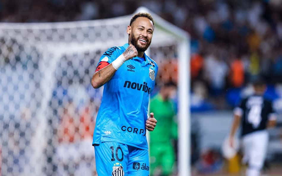 Neymar comemora assitência para gol de Rony pelo Santos. (Foto: Agif/Folhapress)