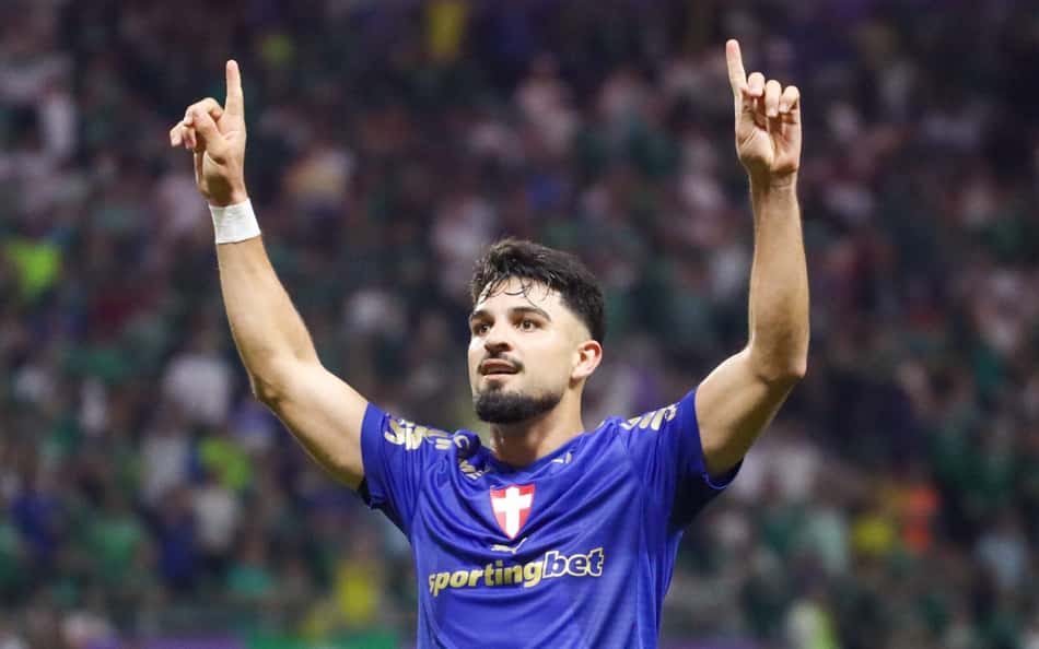 Flaco López comemora gol marcado em Palmeiras x Santos