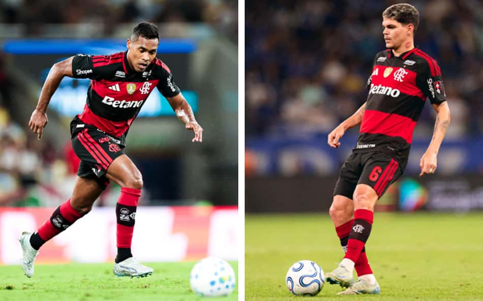 Montagem com fotos de Alex Sandro e Ayrton Lucas em ação pelo Flamengo