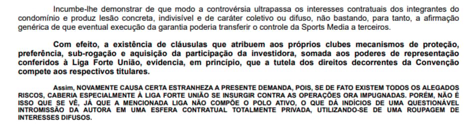 Trecho de despacho no processo do Sinafut contra investidor da FFU fala em "questionável intromissão"