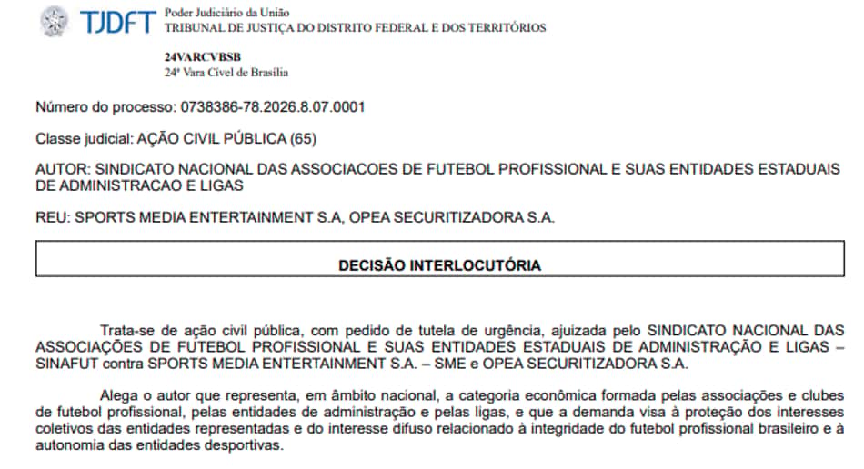 Ação do Sinafut contra investidor da FFU na Justiça de Brasília