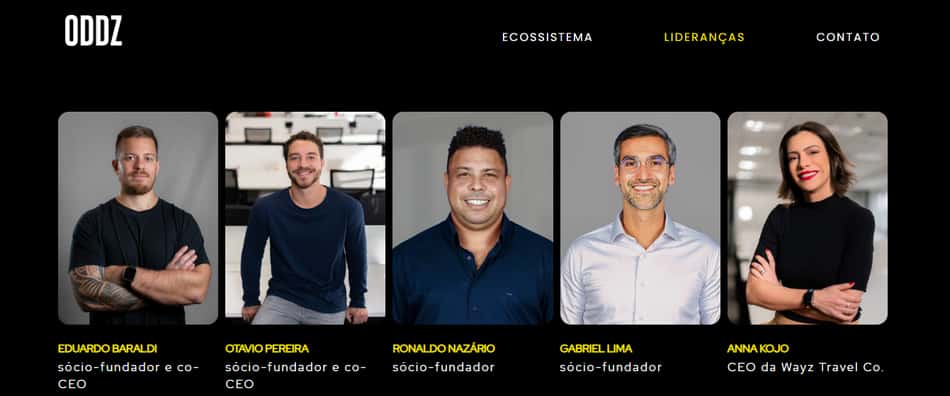 Página da ODDZ Network mostra Gabriel Lima como sócio de Ronaldo na empresa