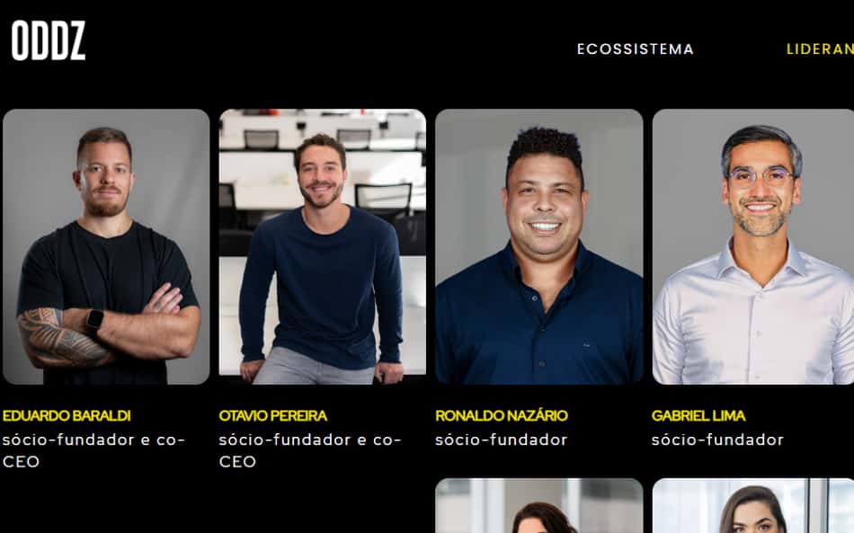 Página da ODDZ Network mostra Gabriel Lima como sócio de Ronaldo na empresa (Reprodução)