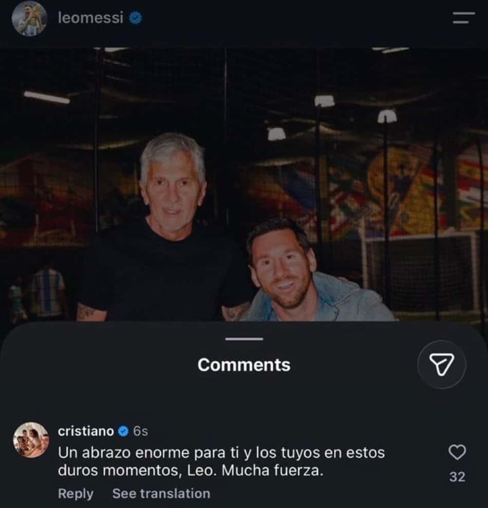 Crisitano Ronaldo publica mensagem de apoio a Lionel Messi (Foto: Reprodução)