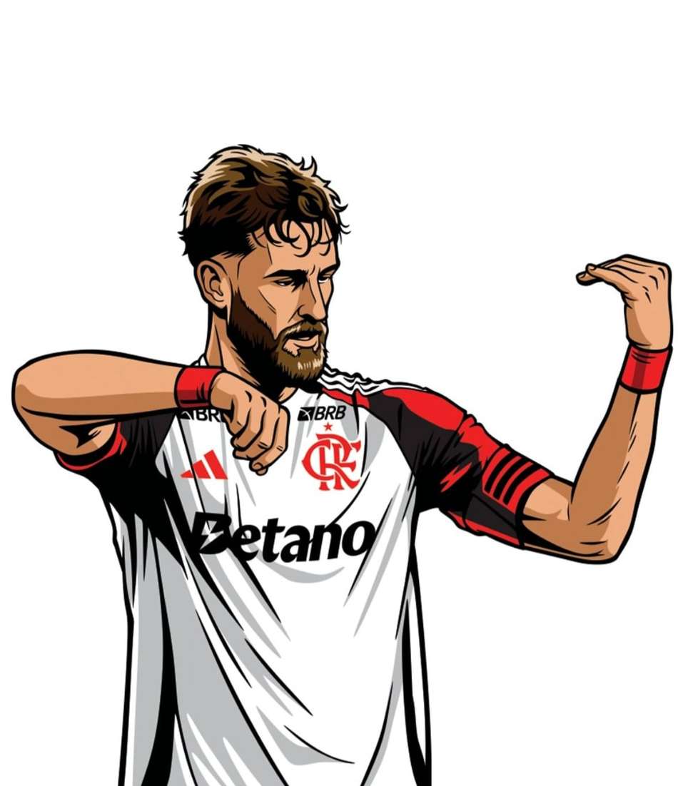 Desenho da comemoração do zagueiro Léo Pereira, do Flamengo