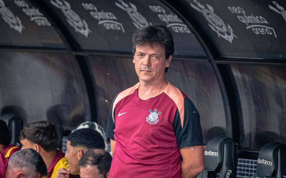 Fernando Diniz na beira do campo em Corinthians e Santos, pelo Campeonato Brasileiro