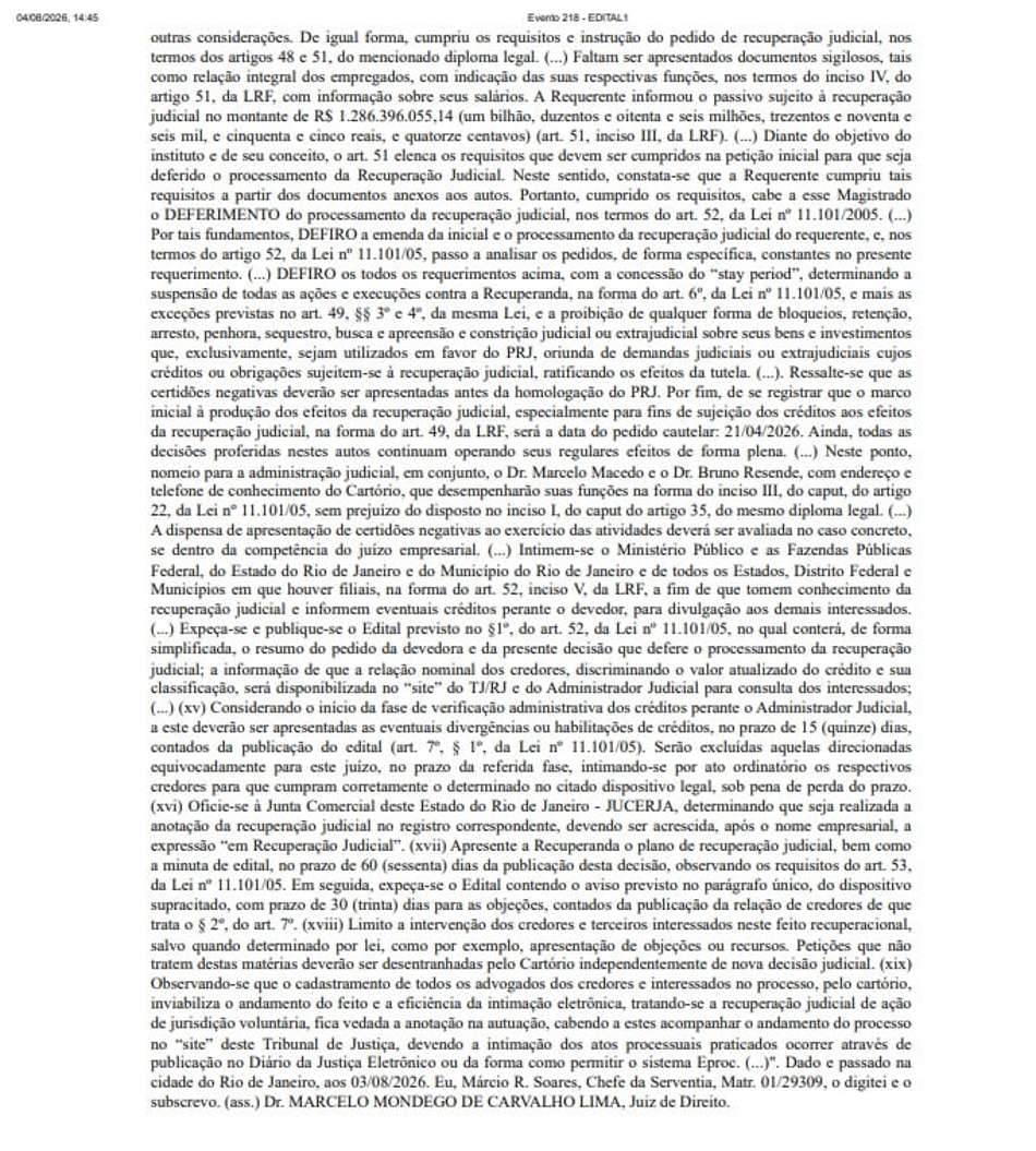 Edital da Recuperação Judicial do Botafogo