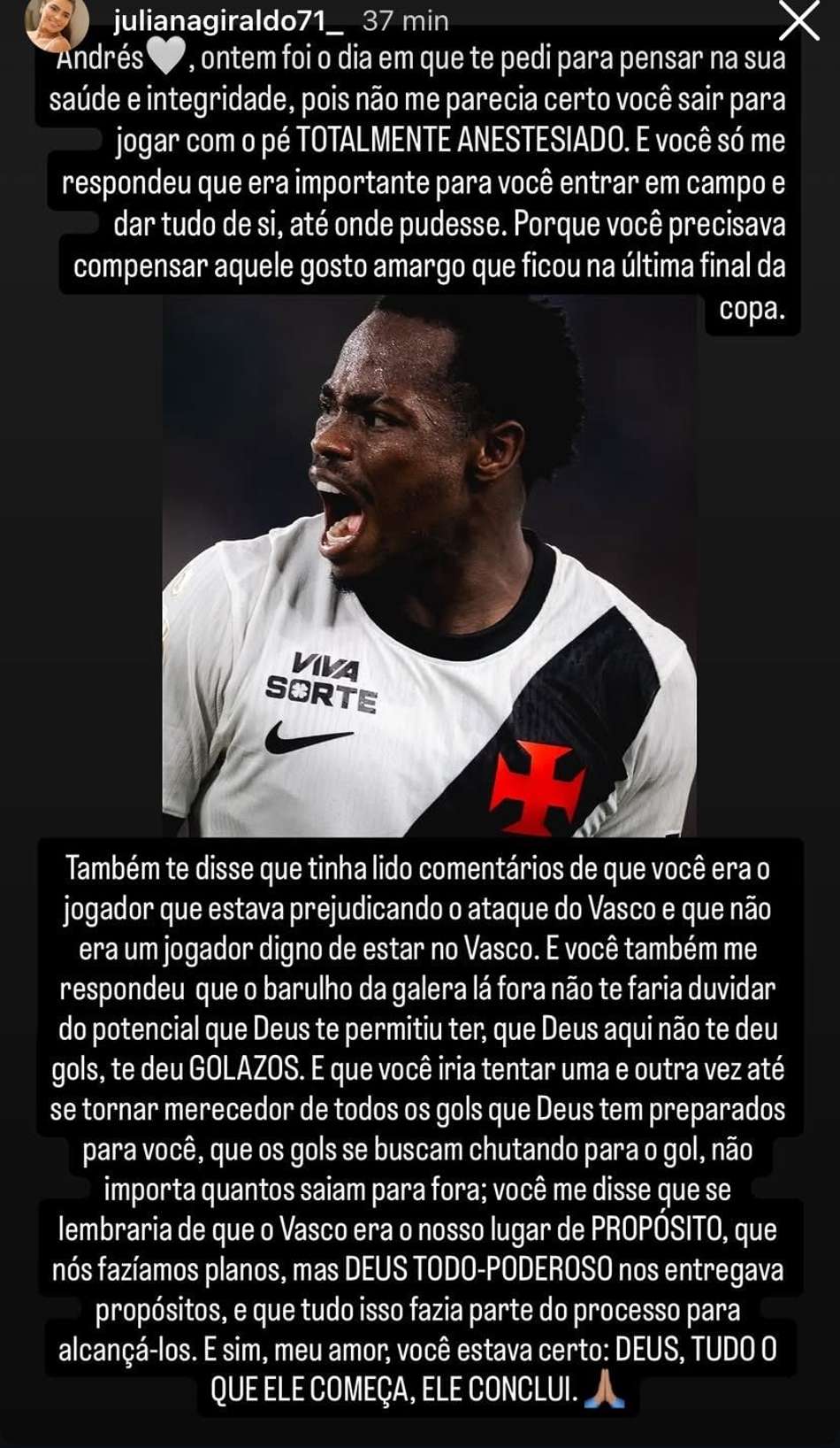Story da esposa de Andrés Gómez, do Vasco