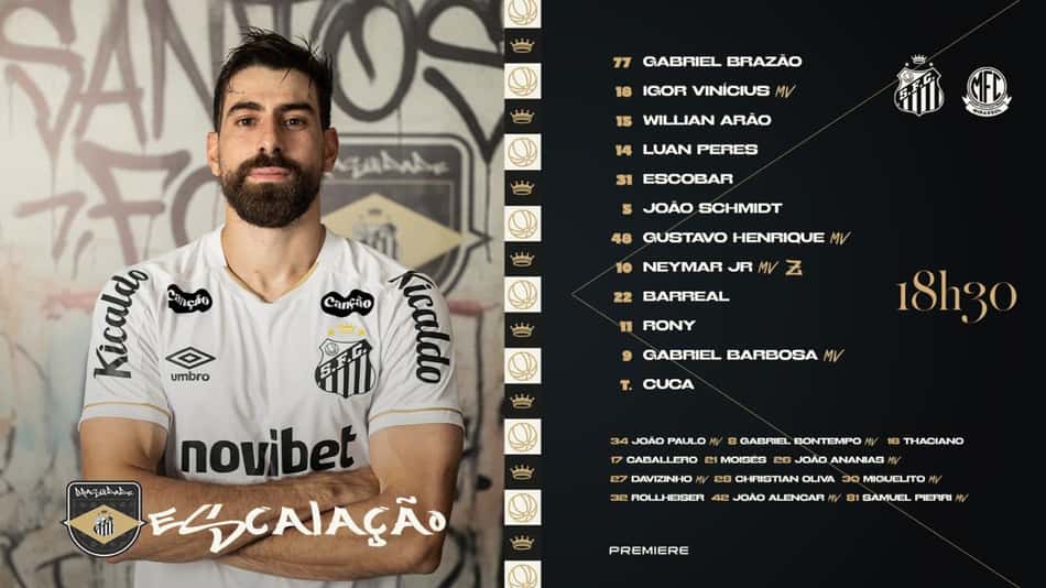 Escalação do Santos no duelo contra o Mirassol. (Foto: Divulgação/ Santos FC)