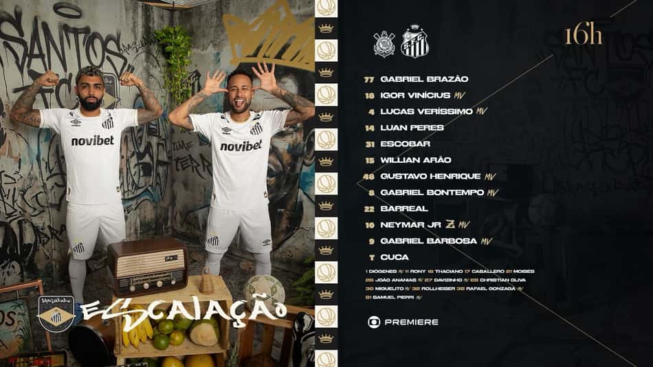 Escalação do Santos para o clássico contra o Corinthians.