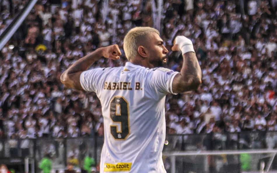 Gabriel Barbosa comemorando gol em Vasco e Santos pelo Campeonato Brasileiro