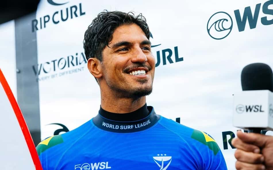 Gabriel Medina competindo na etapa da WSL em Bells Beach 2026 (Foto: WSL / Ed Sloane)