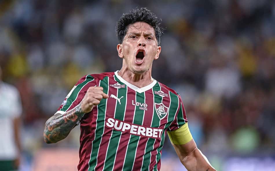 Cano vibrandoe gritando após marcar contra Palmeiras