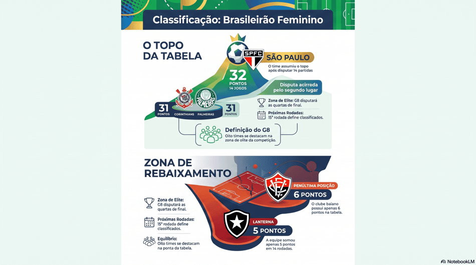 Gráfico mostra a classificação do Brasileirão Feminino (Reprodução)