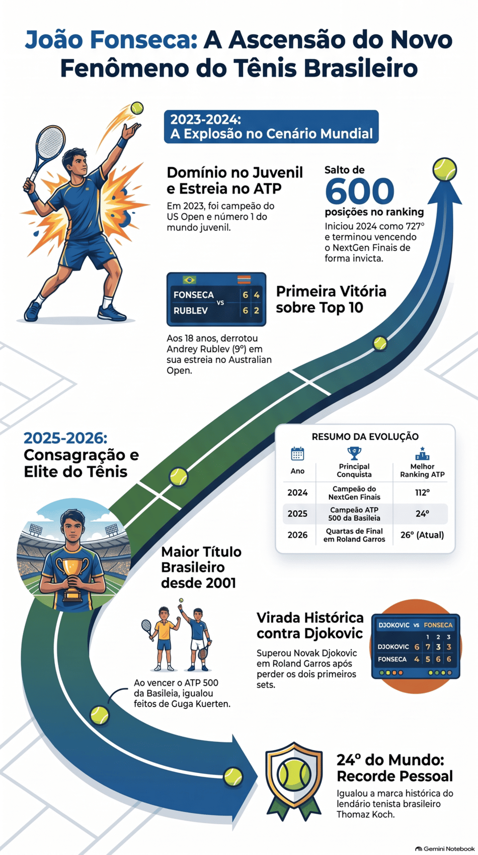 Gráfico mostra feitos da carreira de João Fonseca