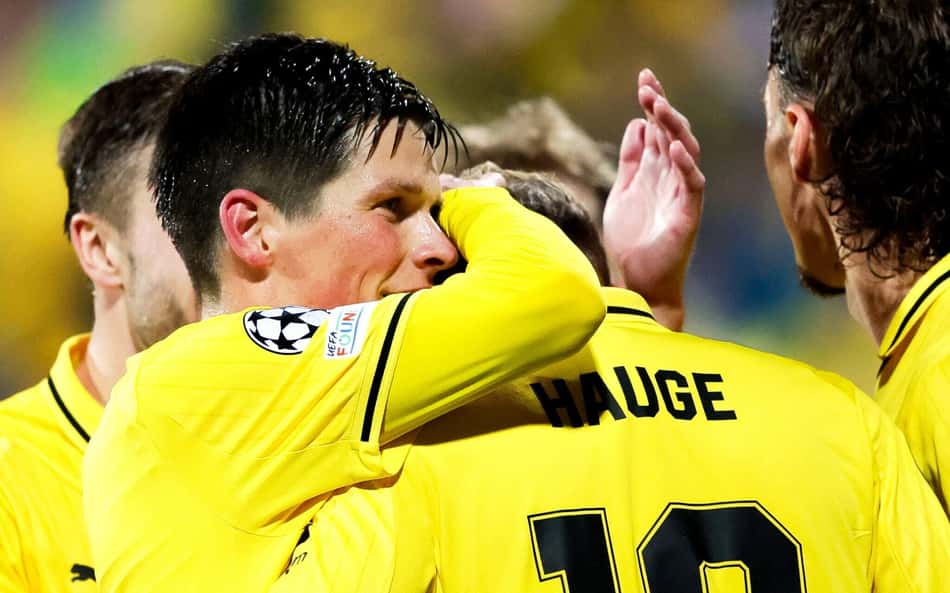 Jogadores do Bodo/Glimt comemorando gol na Champions League