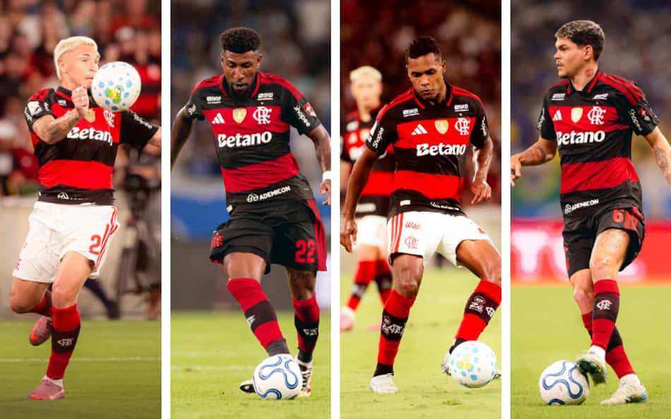 Montagem com fotos de Varela, Royal, Alex Sandro e Ayrton Lucas em ação pelo Flamengo