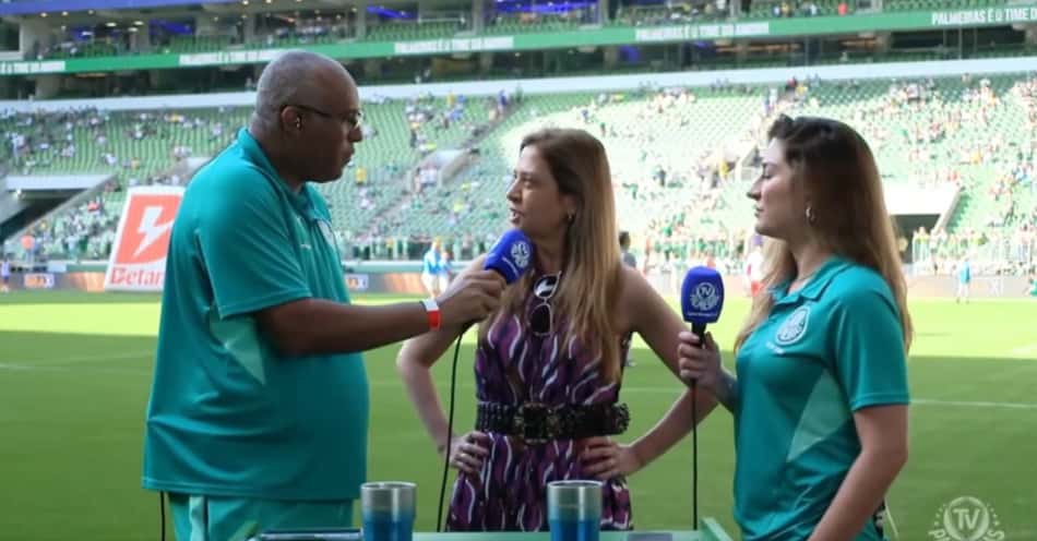 Leila Pereira durante entrevista à TV Palmeiras