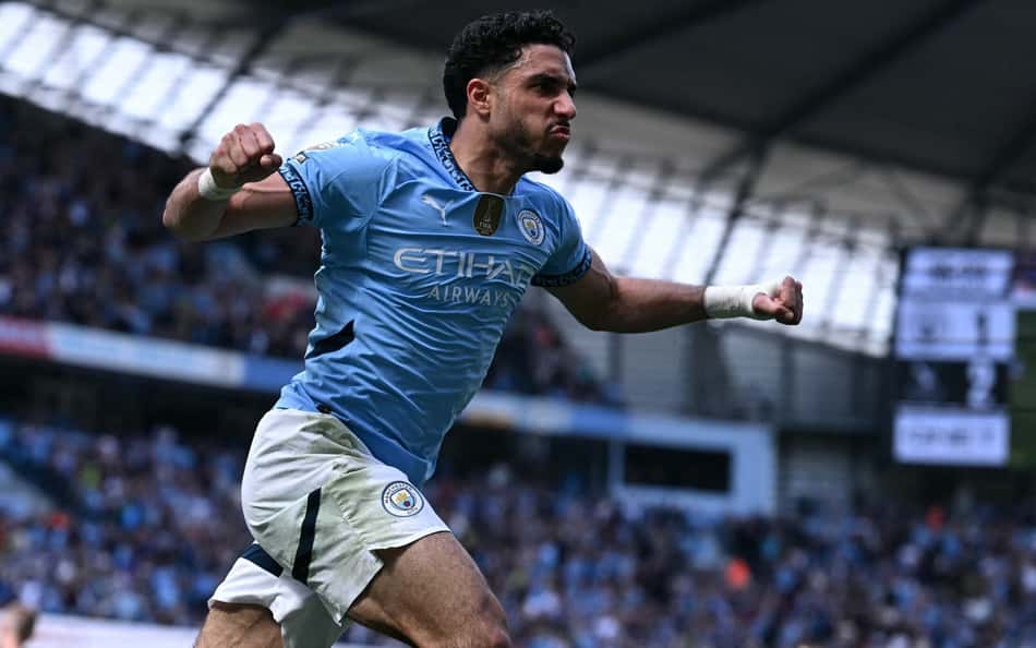 Marmoush comemora gol marcado pelo Manchester City contra o Crystal Palace