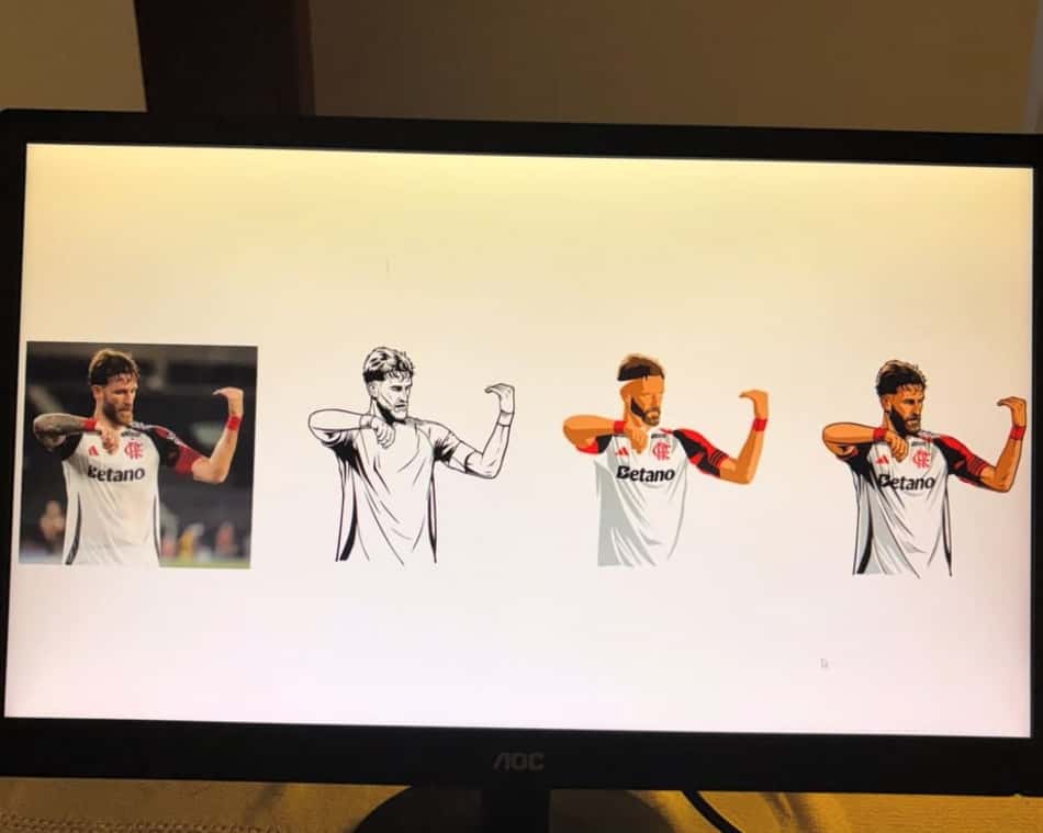 Desenho da comemoração do zagueiro Léo Pereira, do Flamengo