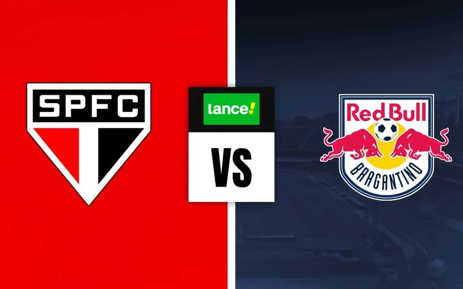 Escudos de São Paulo x RB Bragantino com símbolo do Lance para palpites de futebol