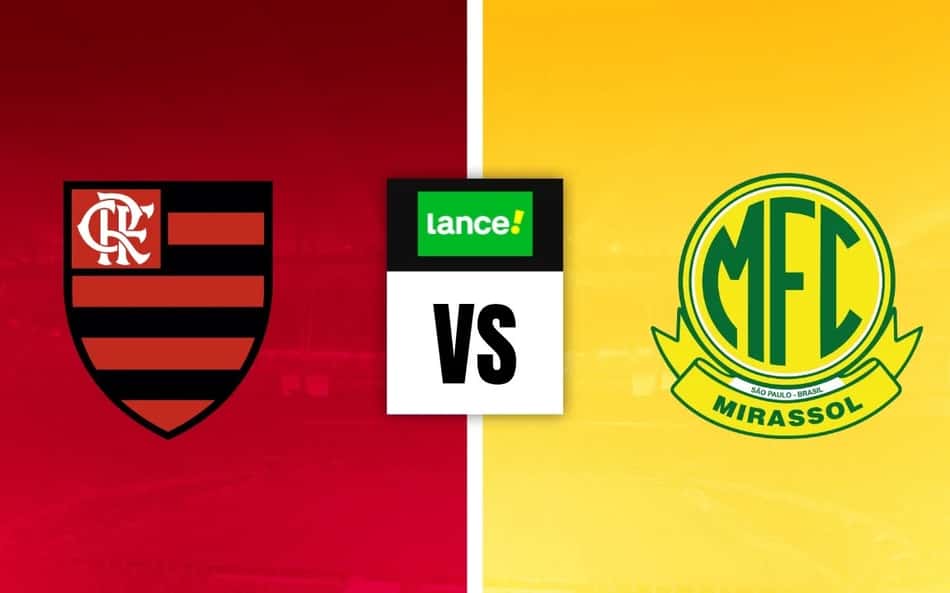 Escudos de Flamengo x Mirassol com símbolo do Lance
