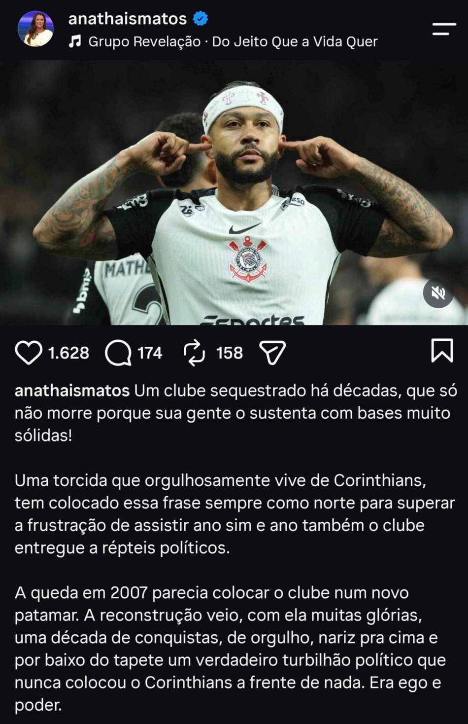 Ana Thaís Matos usa redes sociais para protestar sobre saída de Memphis Depay (Foto: Reprodução)