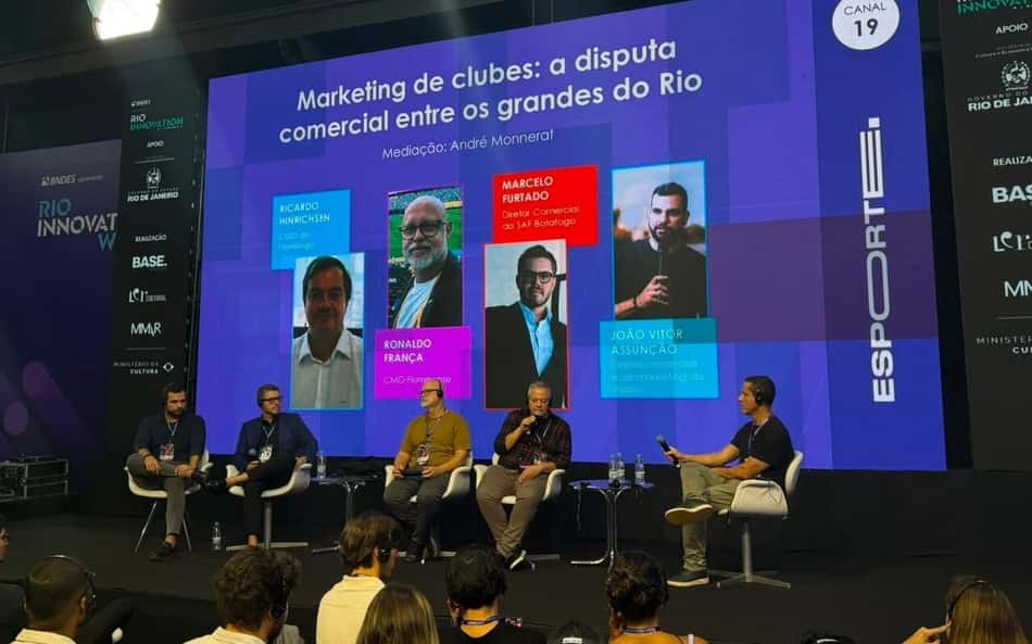Representantes de Flamengo, Fluminense, Vasco e Botafogo no painel “Marketing de clubes: a disputa comercial entre os grandes do Rio”, realizado nesta quinta-feira (5), na Rio Innovation Week