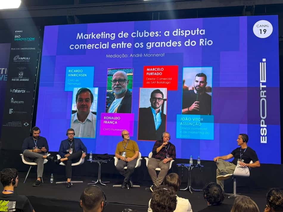 Representantes de Flamengo, Fluminense, Vasco e Botafogo no painel "Marketing de clubes: a disputa comercial entre os grandes do Rio", realizado nesta quinta-feira (5), na Rio Innovation Week