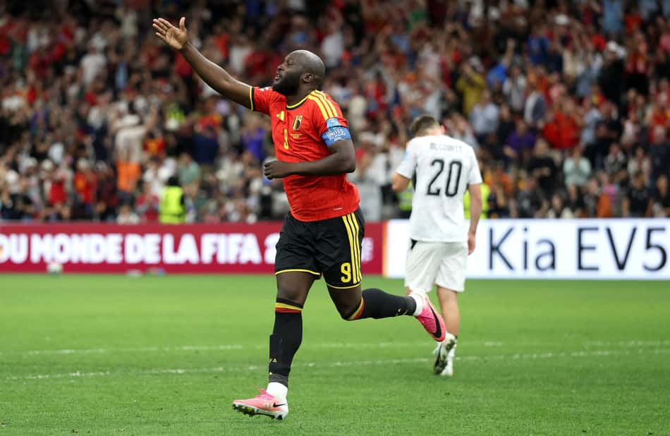 Romelu Lukaku comemora gol marcado pela Bélgica contra a Nova Zelândia, pela Copa do Mundo