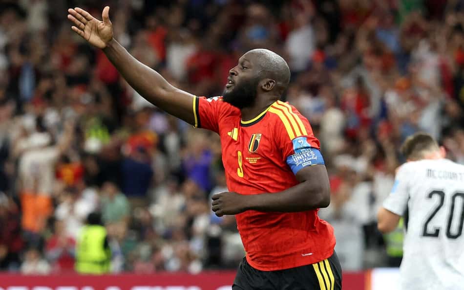 Romelu Lukaku comemora gol marcado pela Bélgica contra a Nova Zelândia, pela Copa do Mundo