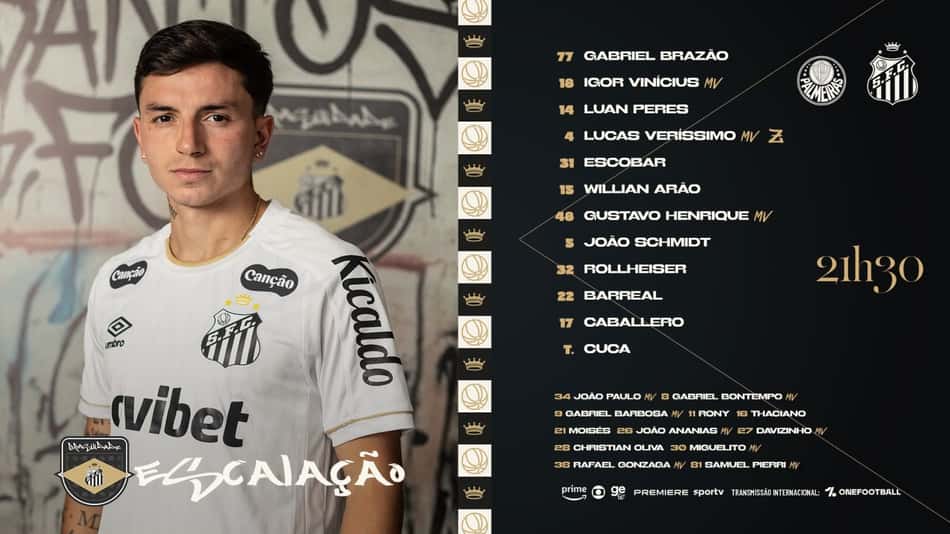Escalação do Santos contra o Palmeiras.