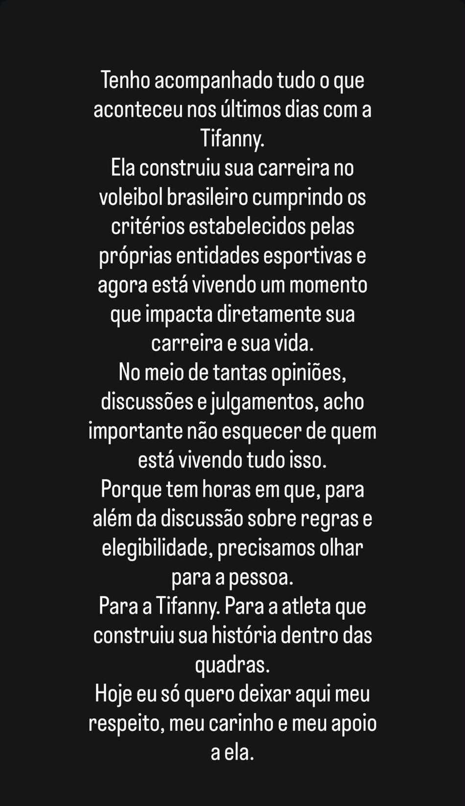 Sheilla Castro se pronuncia em defesa da Tifanny