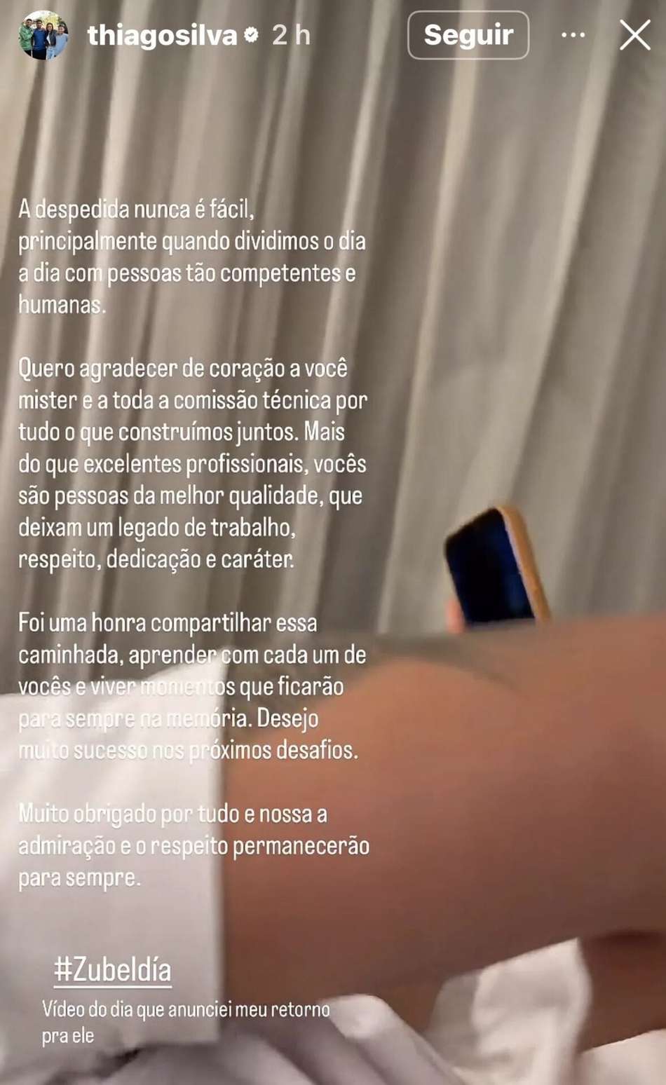 Thiago Silva se pronuncia sobre demissão de Zubeldía no Fluminense