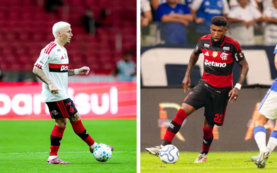 Montagem com fotos de Varela e Emerson Royal em ação pelo Flamengo