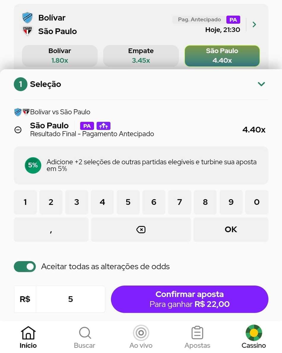 Captura de tela do bilhete de apostas da Rei do Pitaco Bet.
