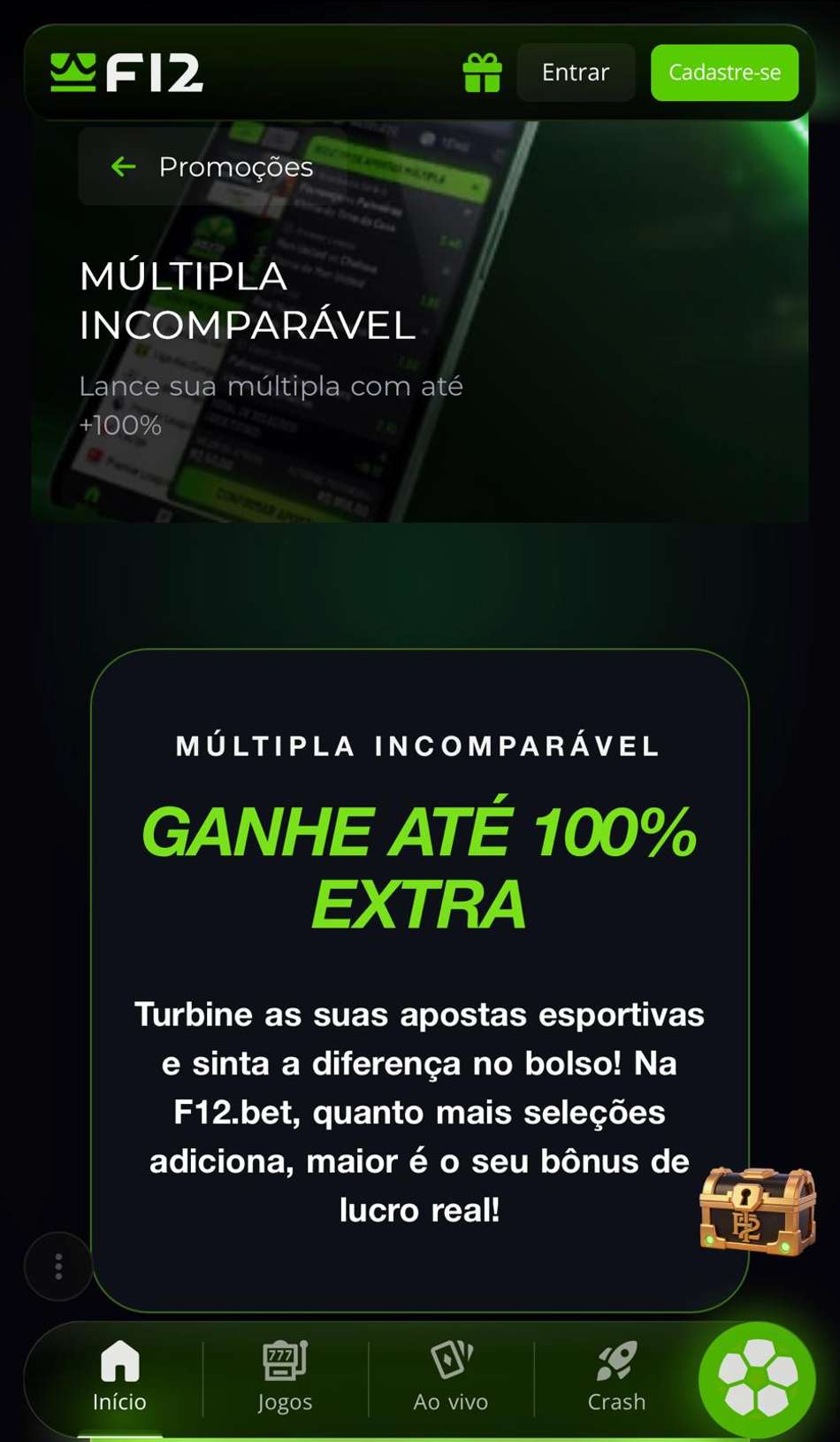 Captura de tela da promoção Múltipla Incomparável na F12.Bet.