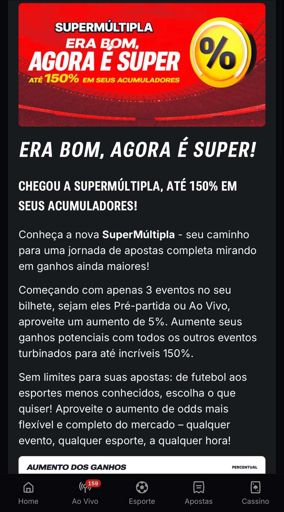 Captura de tela da promoção Supermúltipla na Superbet.
