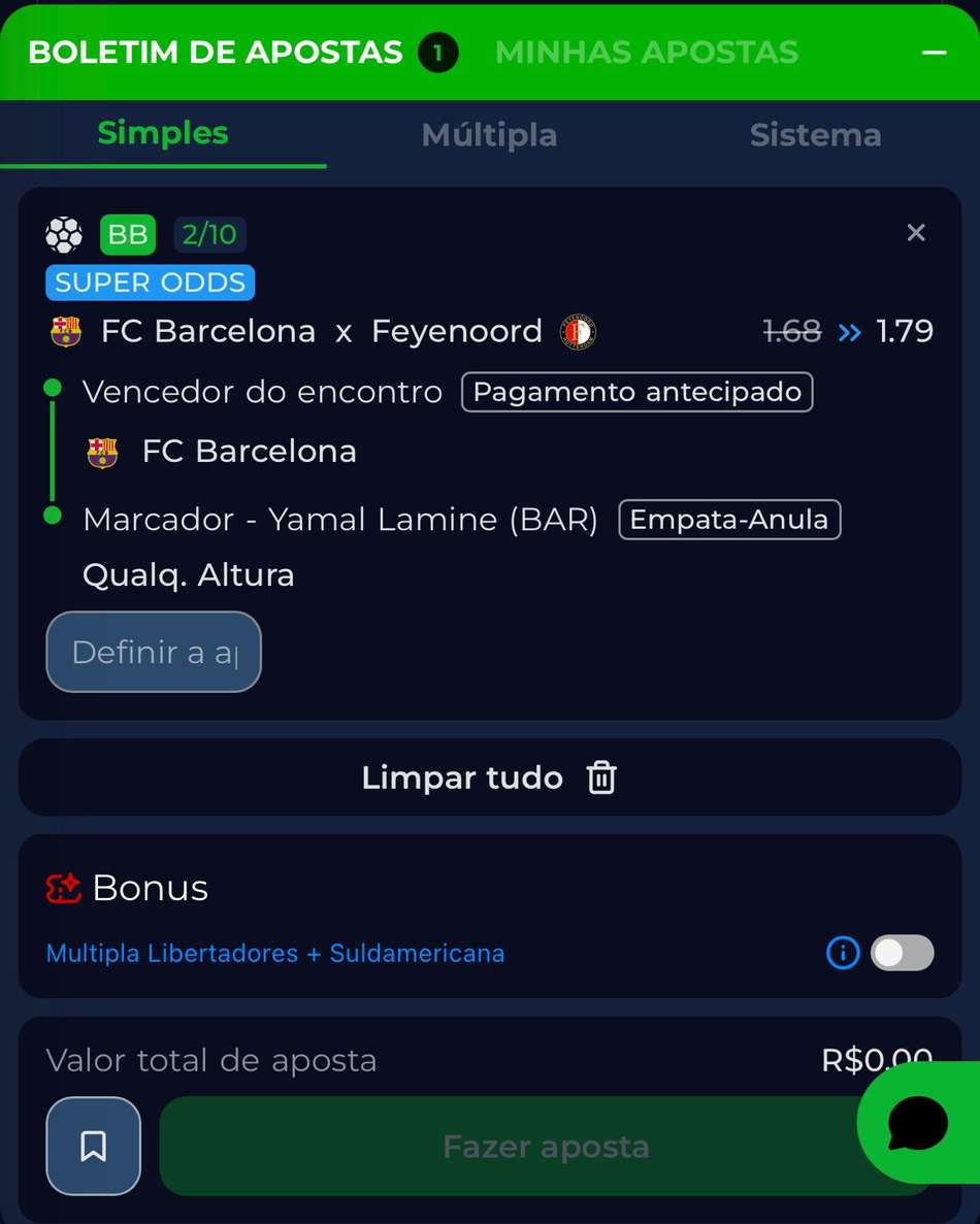 Captura da tela de apostas na BR4BET.
