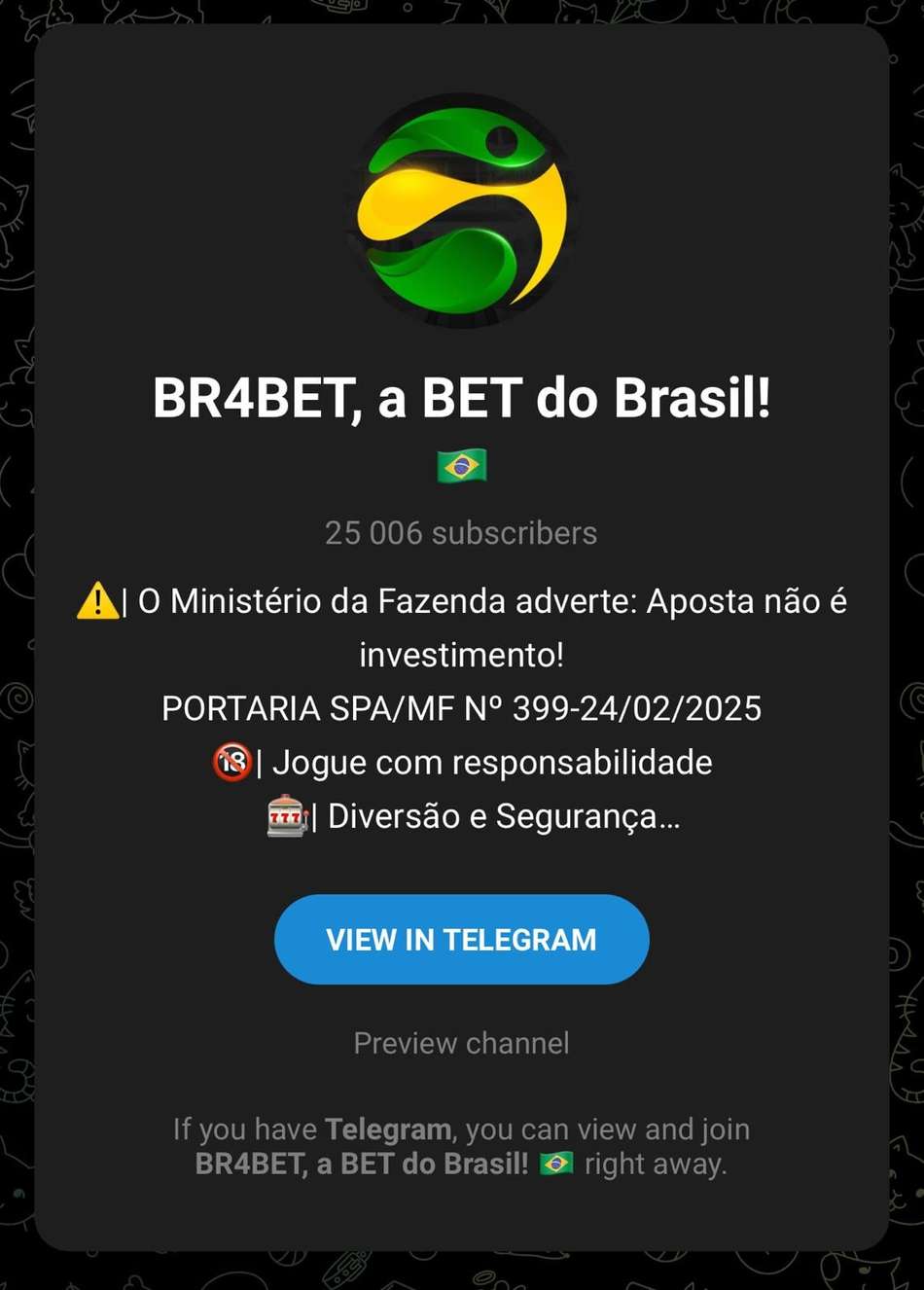 Captura de tela do grupo no Telegram da BR4BET com dicas de apostas na Champions League.