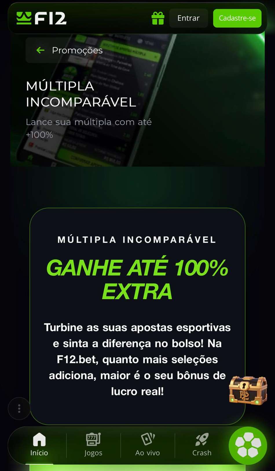 Captura da tela da promoção Múltiplas Incomparável na F12 Bet.