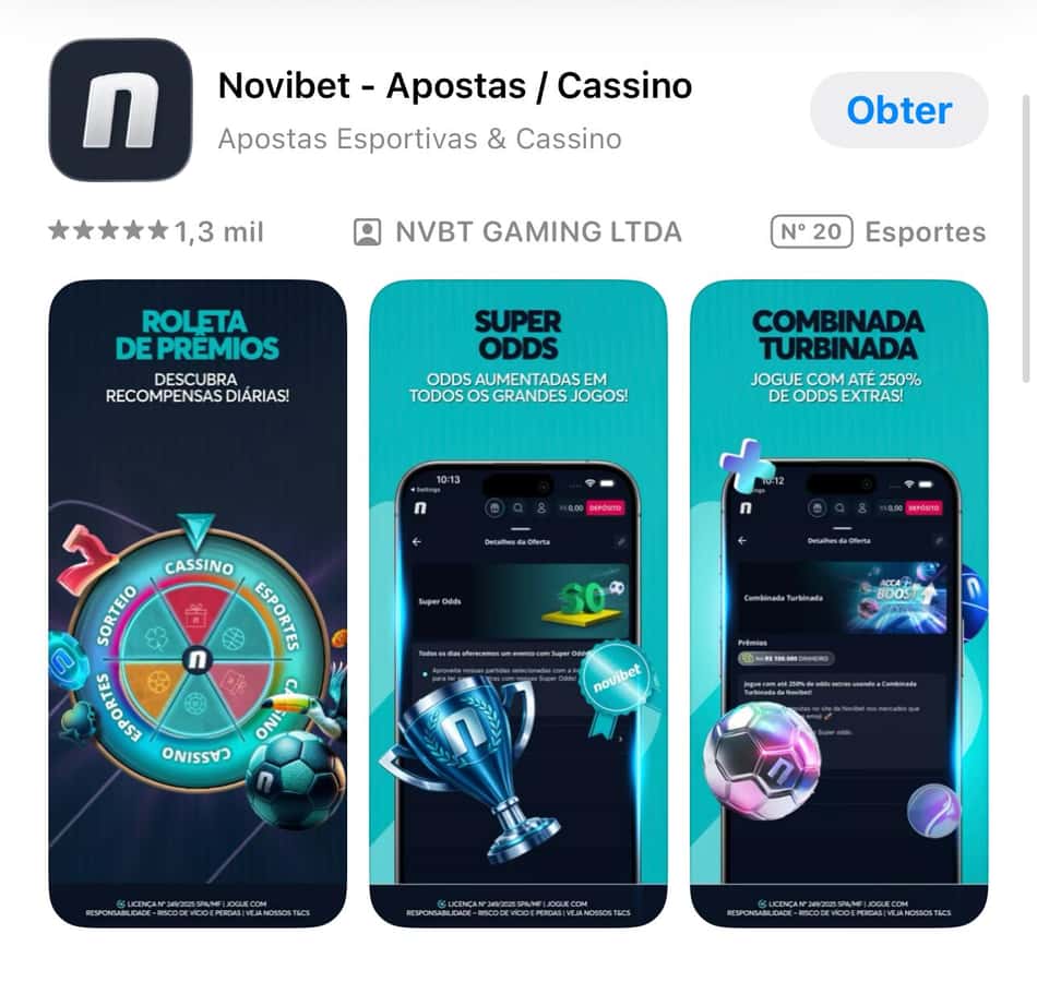 Captura de tela do aplicativo Novibet para iOS