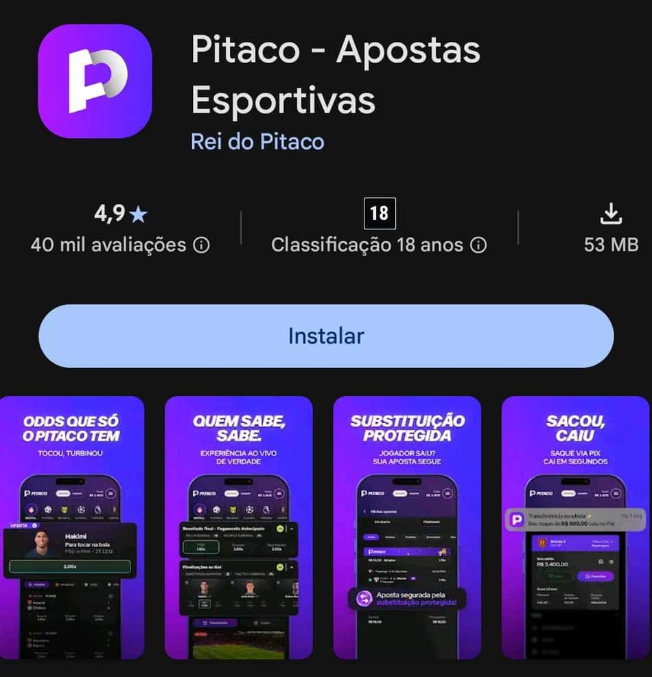 Captura de tela do app Pitaco para Android.