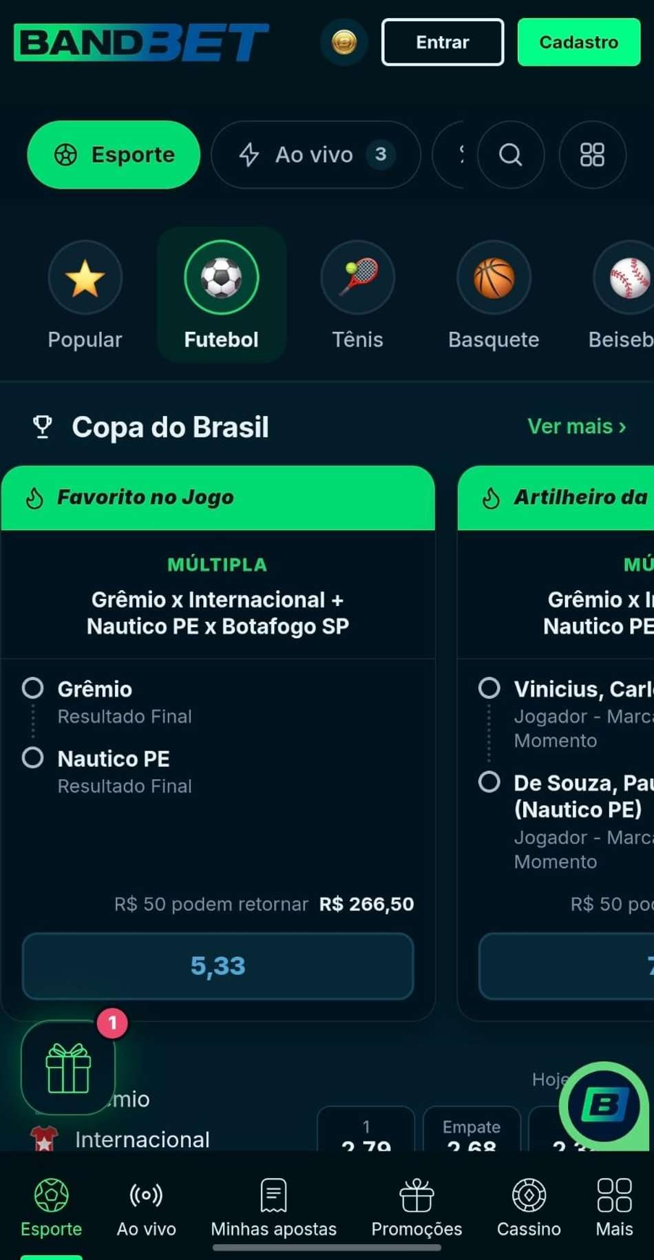 Captura de tela da página inicial da BandBet, uma das bets legalizadas no Brasil.