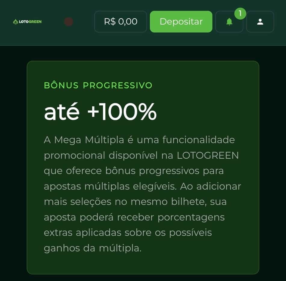 Captura de tela dos detalhes do funcionamento do Bônus Progressivo no site oficial da Lotogreen.
