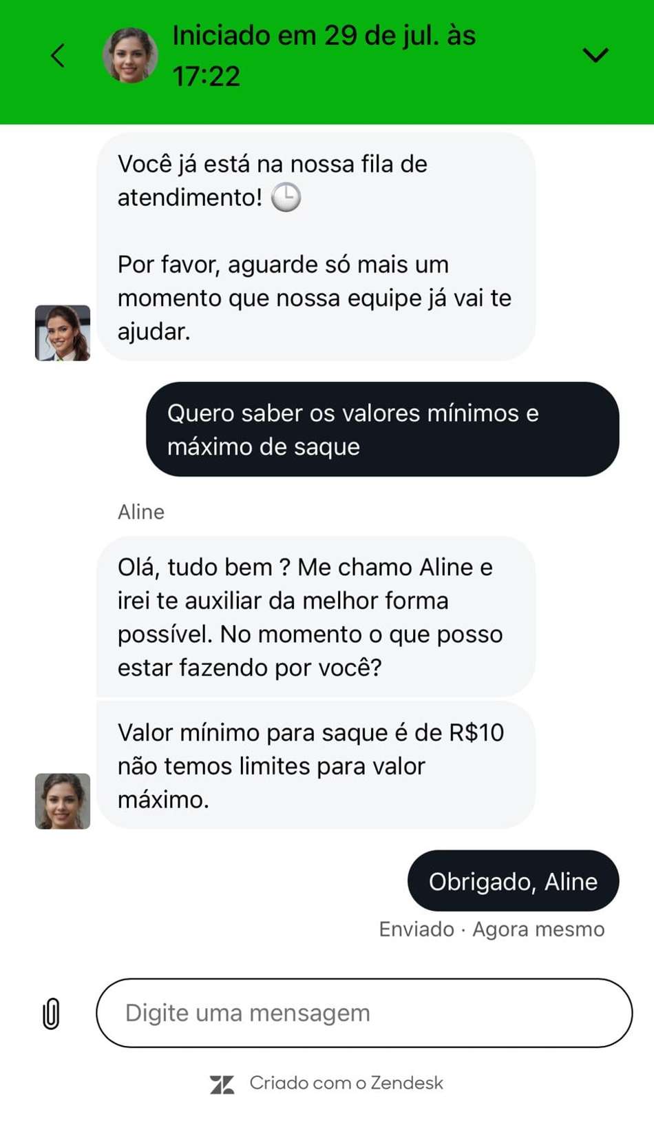 Captura da tela de atendimento na BR4BET.