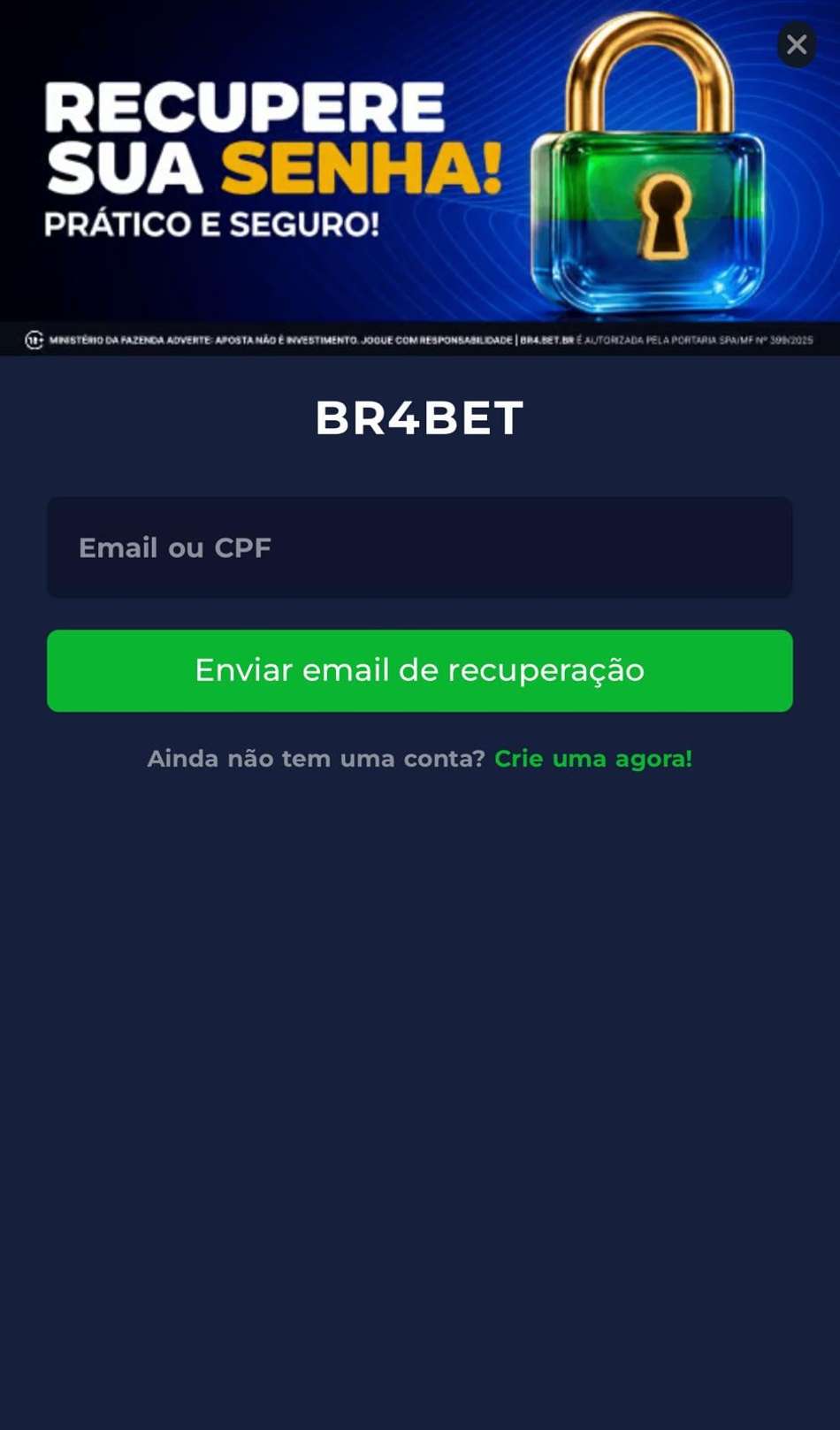 Captura da tela de recuperação de senha na BR4BET.